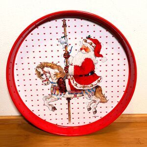VTG 1991 Giordano / Giftco Santa Riding A Carousel Horse Round Metal Tin Tray